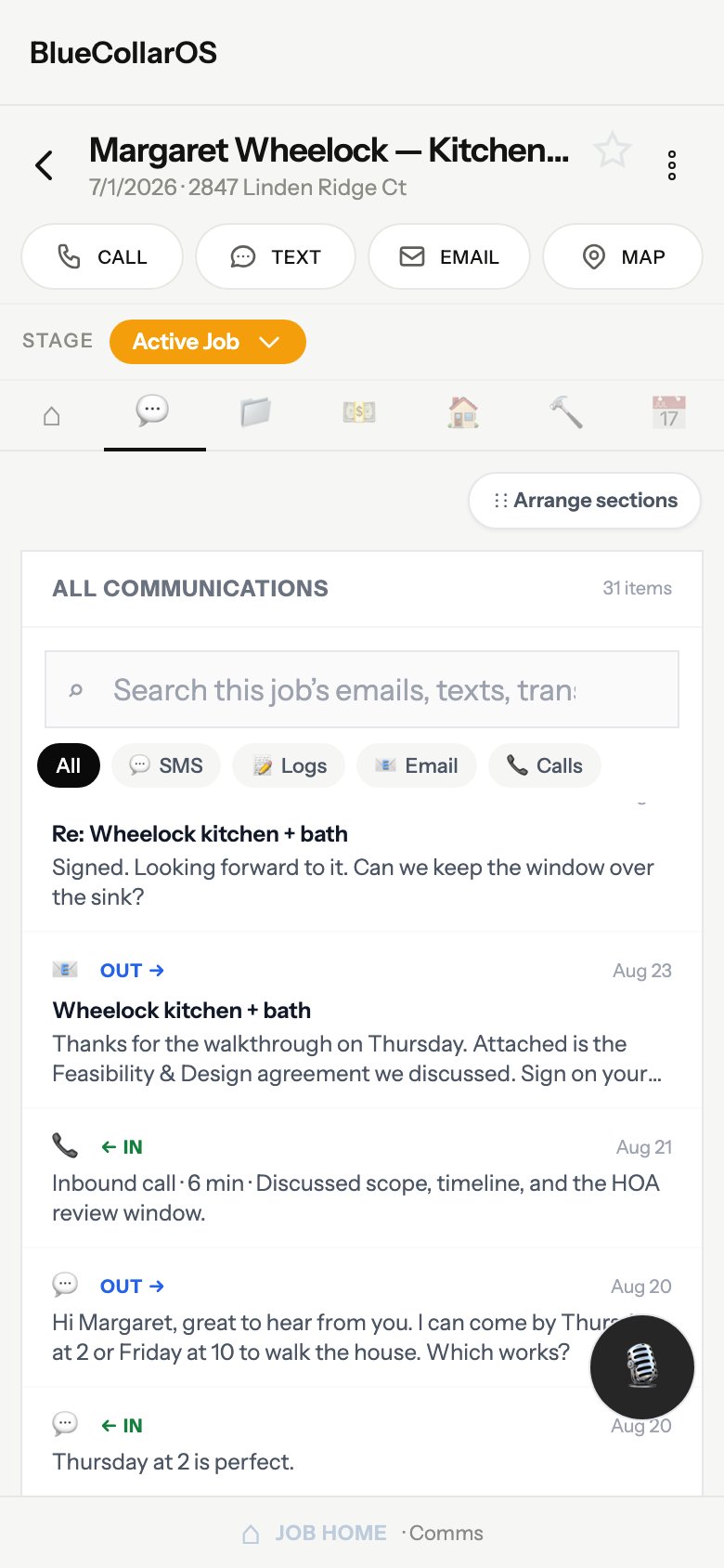 Job communications on a phone