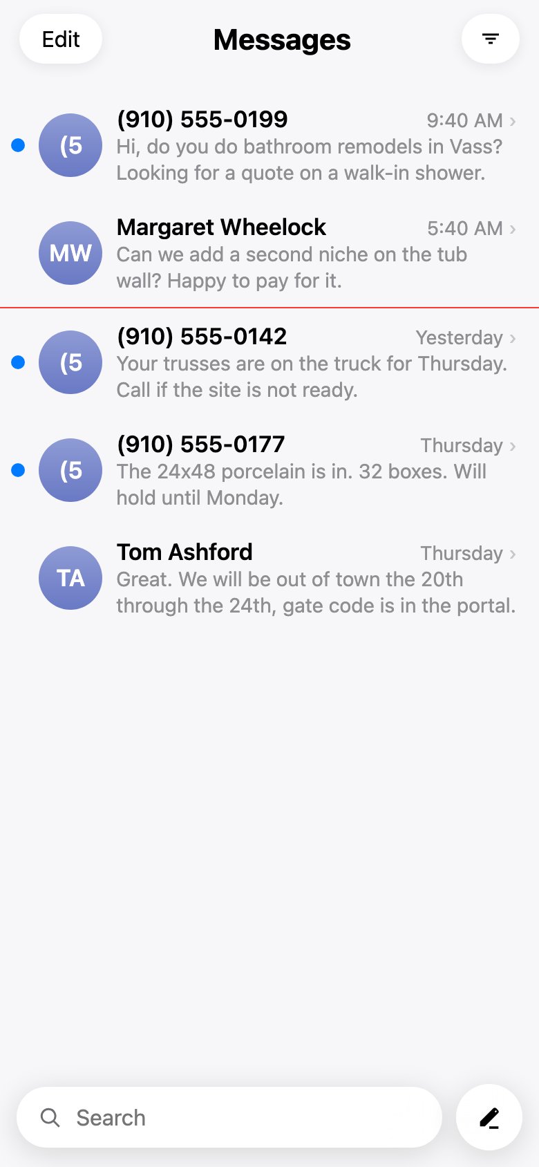 Text messaging app on a phone
